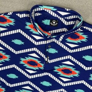 Raised By Coyotes Polo Shirt Men 2XL Blue Southwestern Geometric Performance NEW